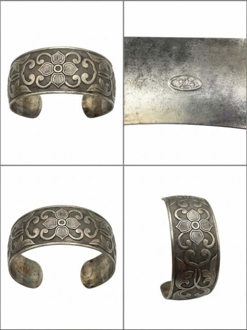 Repousse Victorian style .925 vintage silver bracelet